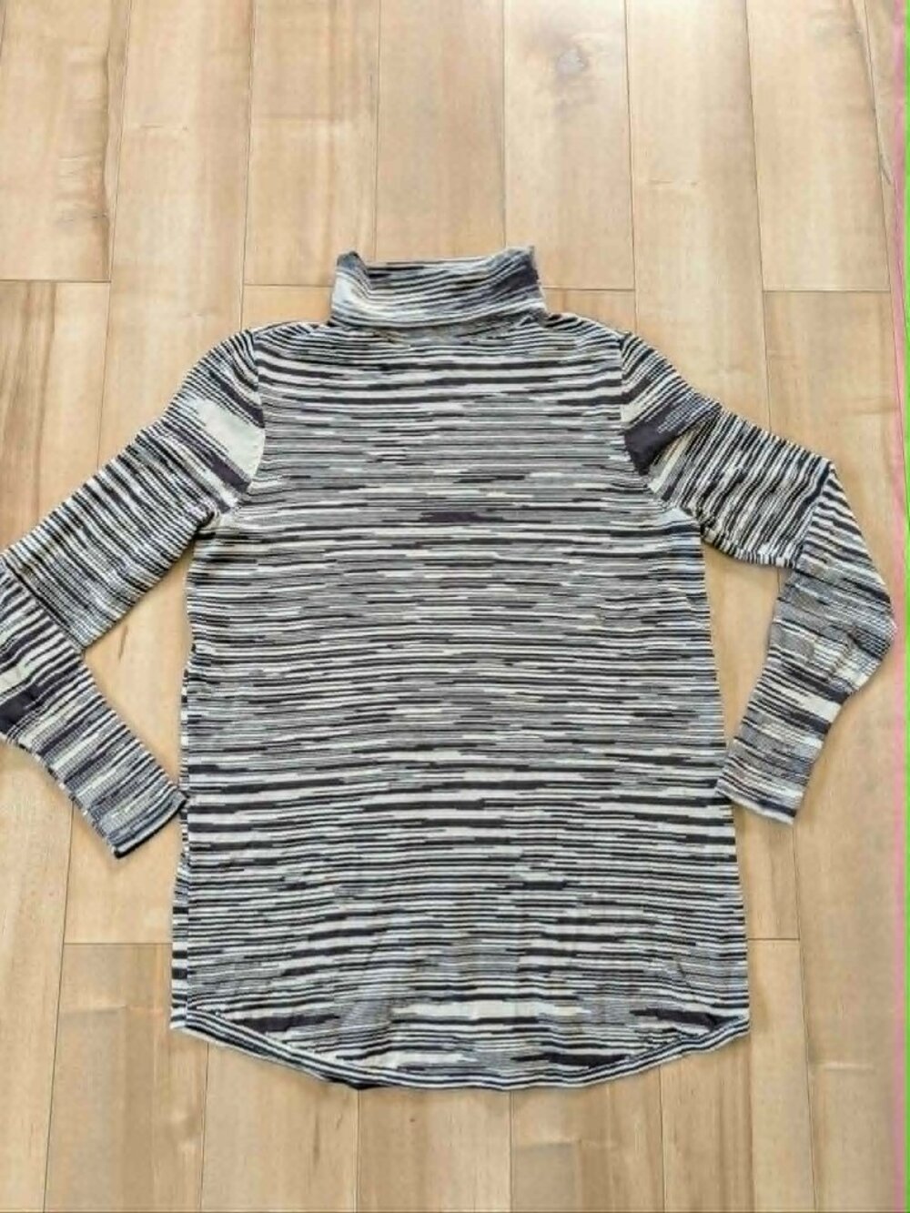 NIC+ZOE Striped Knit Turtleneck Tunic Sweater Medium Black Ivory